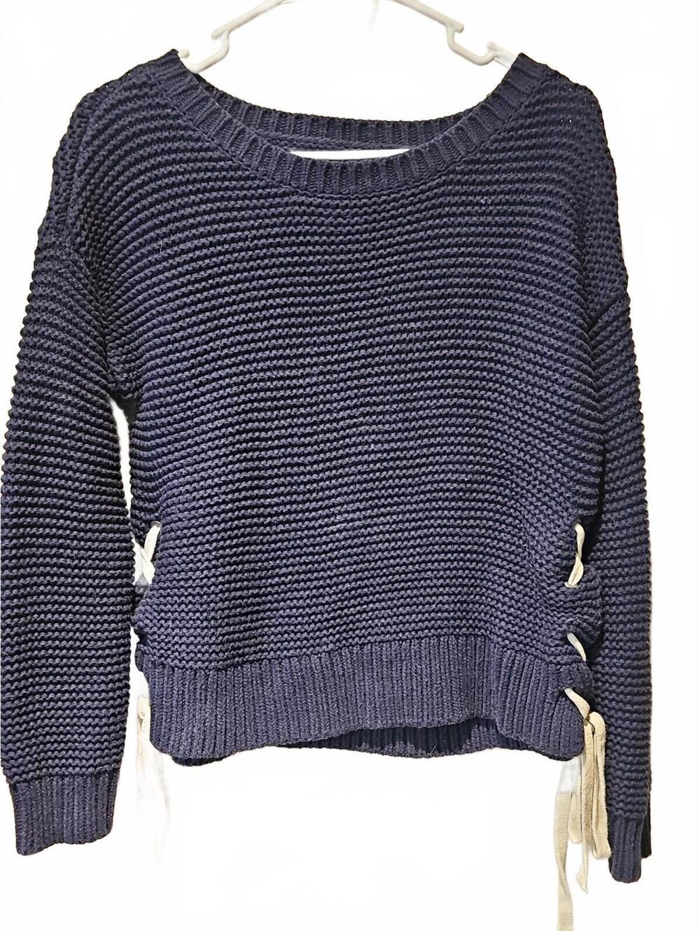Abercrombie Fitch Navy Blue Sweater Knit Crew Neck Side Tie detail size XS